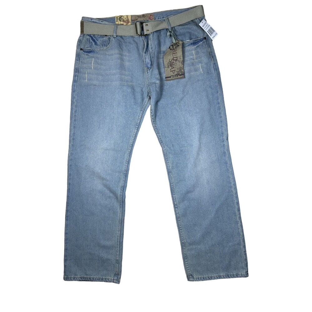 Red Snap Jeans Men's 40x30* Classic Straight Blue Distressed Denim Belted NWT